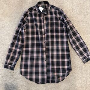 ASOS Longline Plaid Shirt – Large – Black & Baby Pink